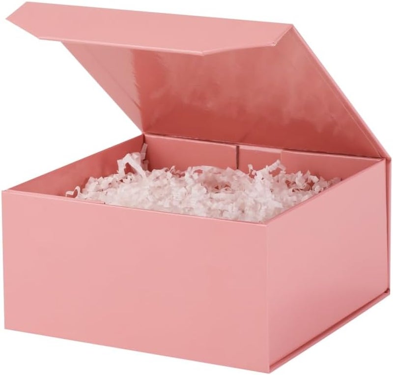 PACKGILO 6 Pcs 8x8x4 Inch Pink Magnetic Gift Box Small Magnetic Box with Crinkle Paper Pink Small Gift Box with Shredded Paper Luxury Gift Boxes with Lids for Presents - Image 1